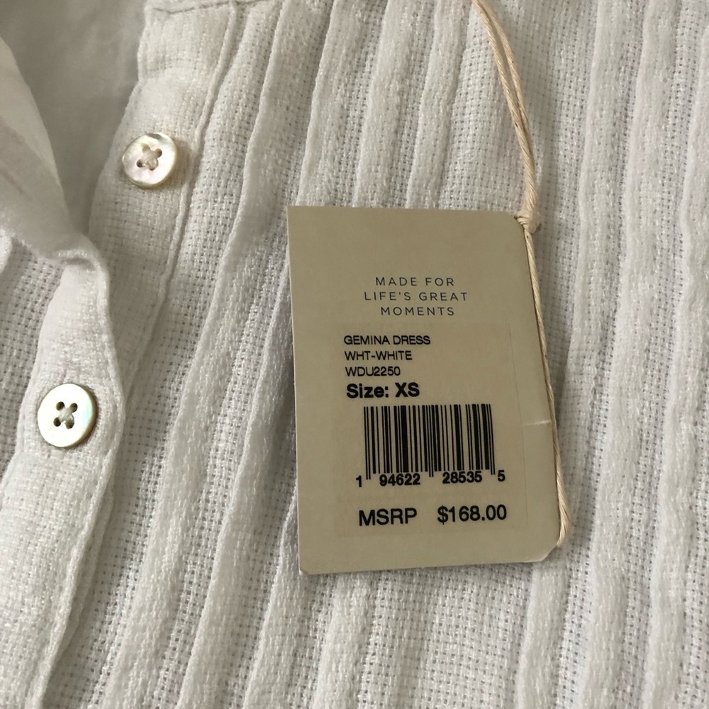 Faherty Women’s XS Gemina White 100% Linen Short-Sleeved Pleated Dress - NWT! - Picture 7 of 13